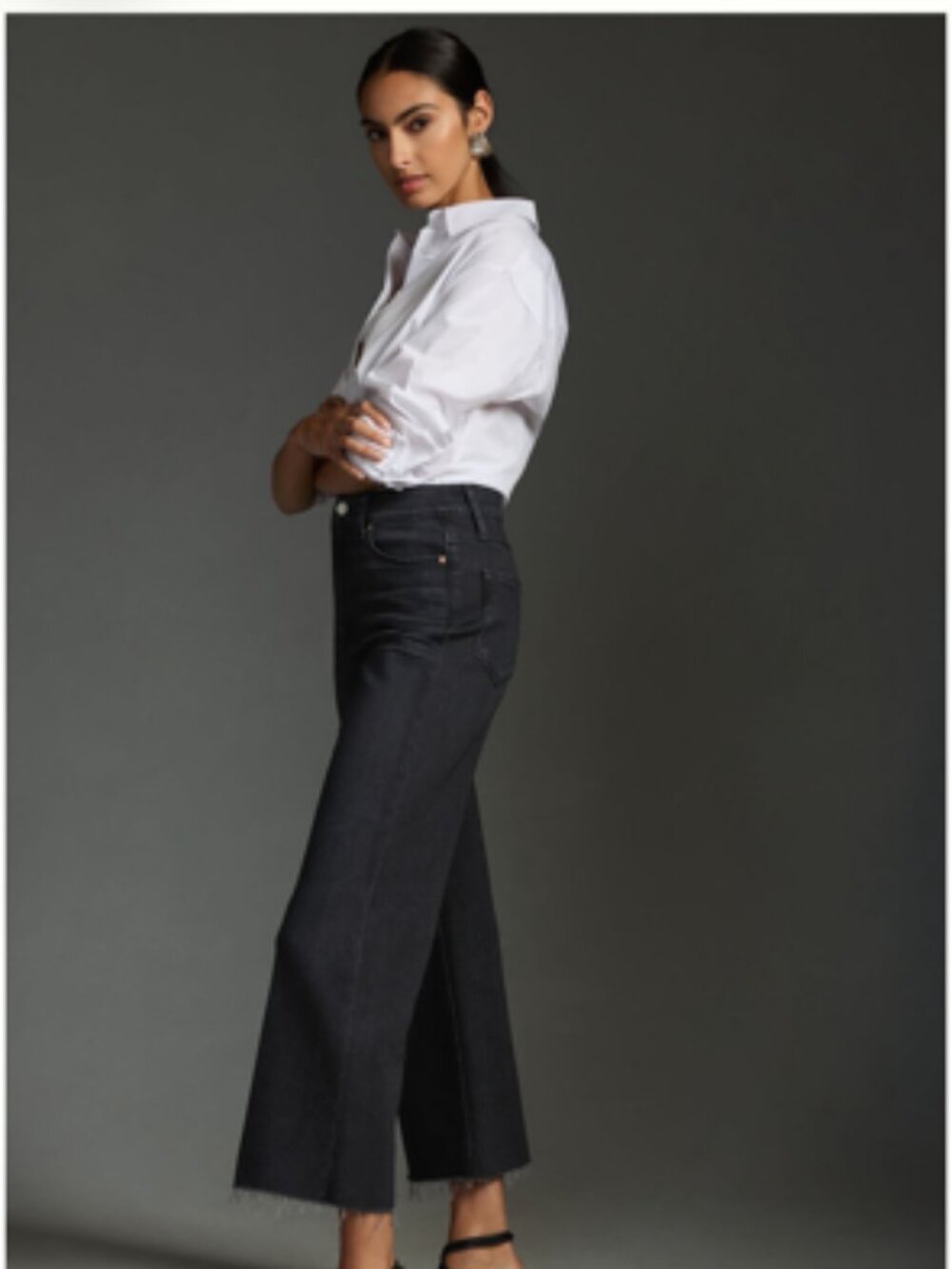 Paige Anessa High-Rise Wide-Leg Crop Jeans, Size 27, Black Lotus - Picture 3 of 6